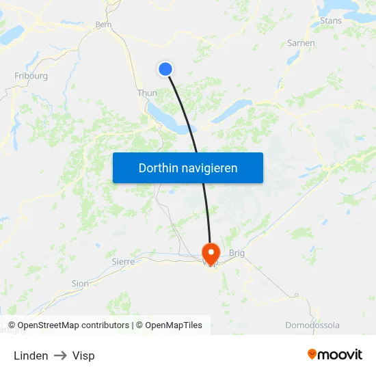 Linden to Visp map