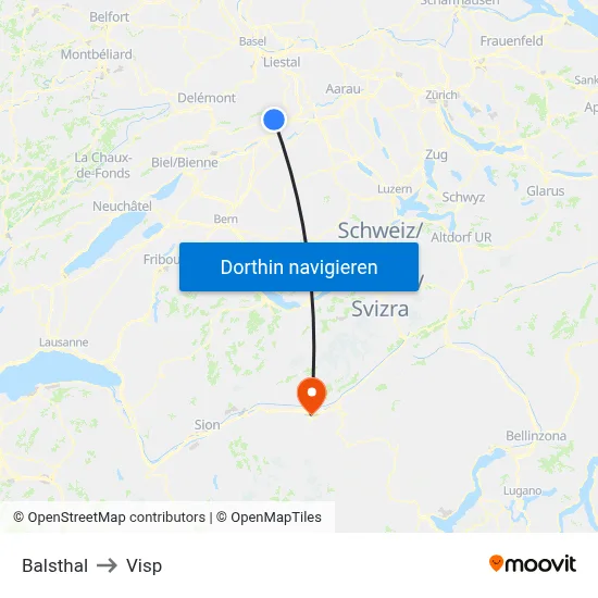 Balsthal to Visp map