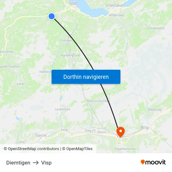 Diemtigen to Visp map