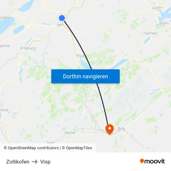 Zollikofen to Visp map
