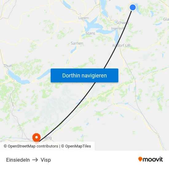 Einsiedeln to Visp map
