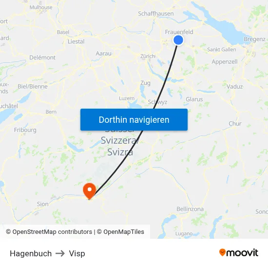 Hagenbuch to Visp map
