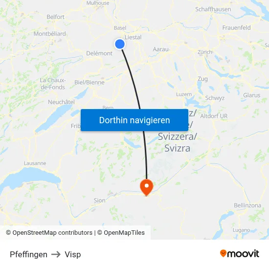 Pfeffingen to Visp map