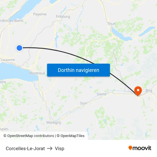 Corcelles-Le-Jorat to Visp map