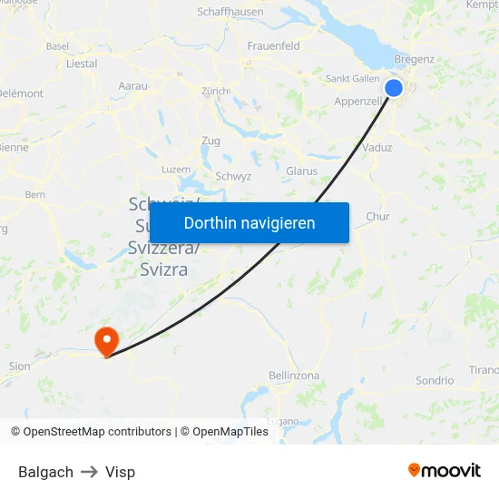Balgach to Visp map