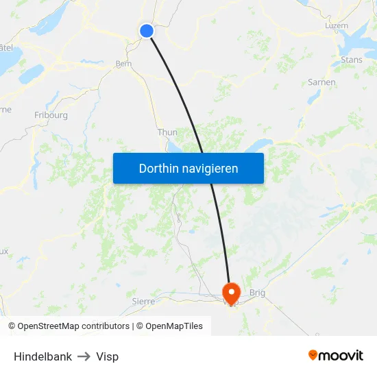 Hindelbank to Visp map