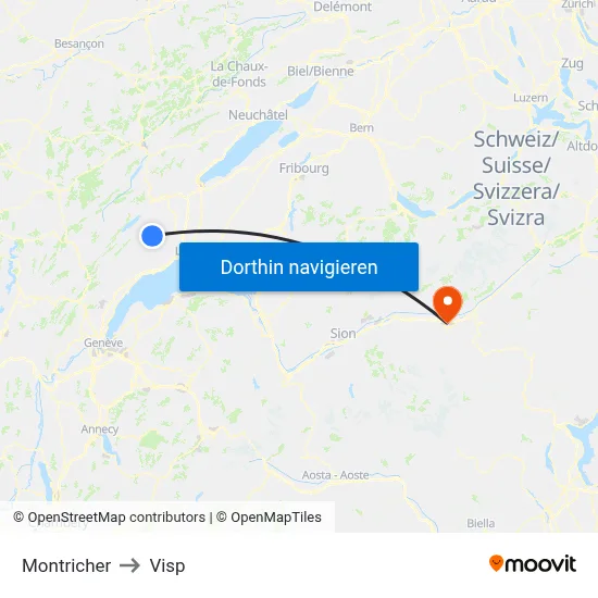 Montricher to Visp map