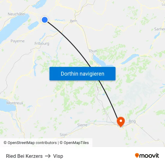 Ried Bei Kerzers to Visp map
