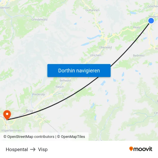 Hospental to Visp map