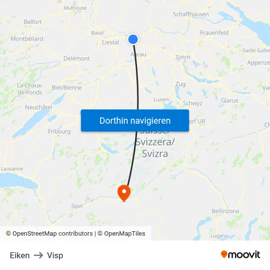 Eiken to Visp map