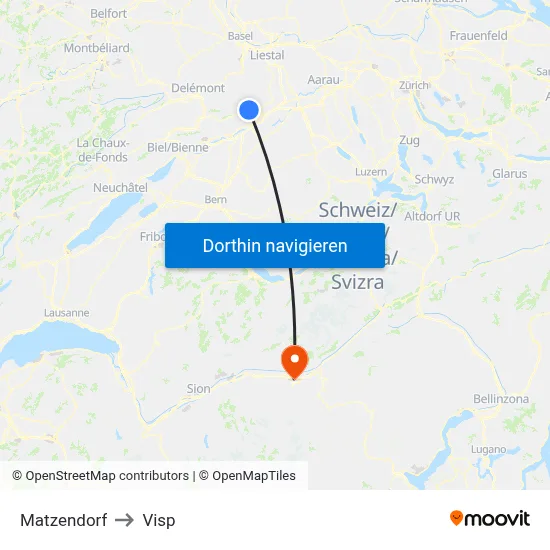 Matzendorf to Visp map