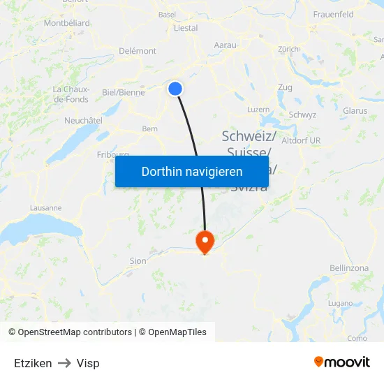 Etziken to Visp map