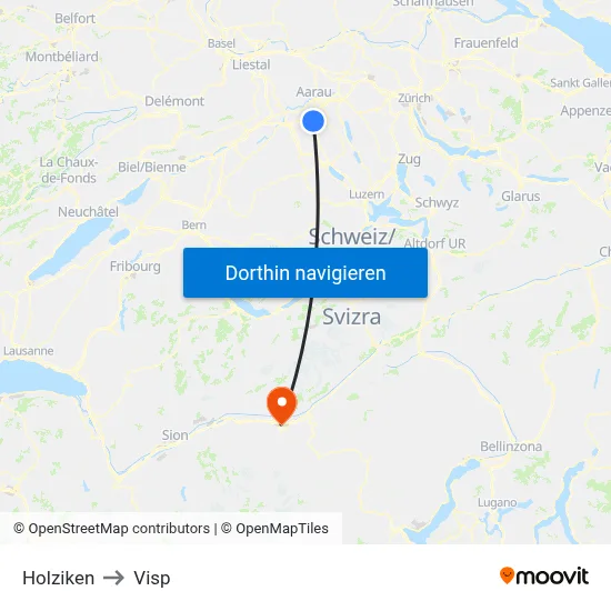 Holziken to Visp map