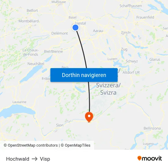 Hochwald to Visp map