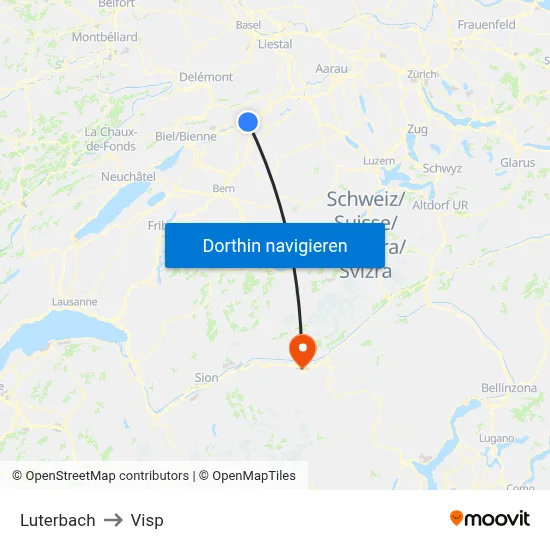Luterbach to Visp map