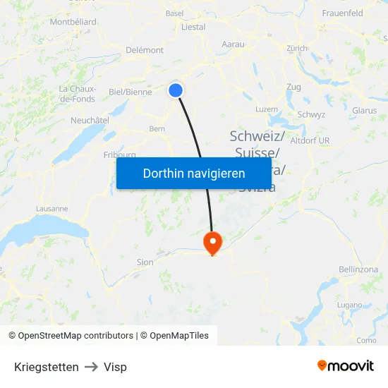 Kriegstetten to Visp map