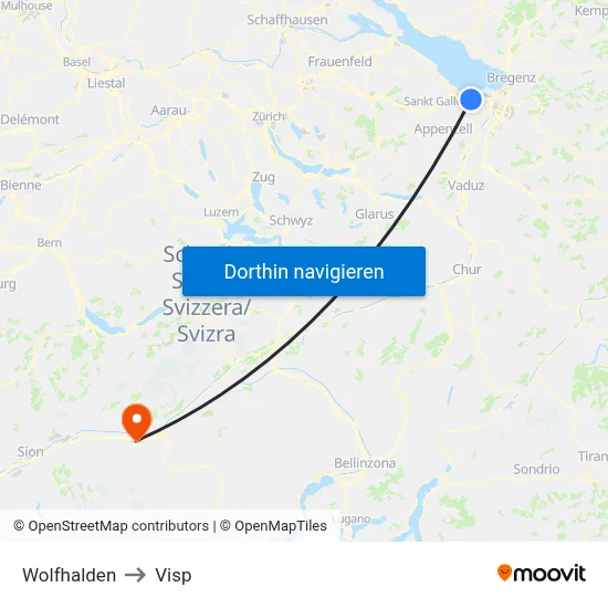 Wolfhalden to Visp map