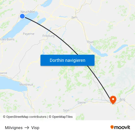 Milvignes to Visp map