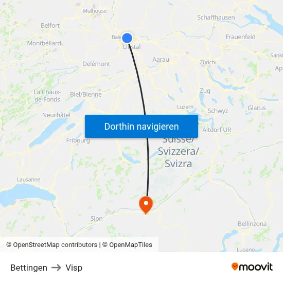 Bettingen to Visp map