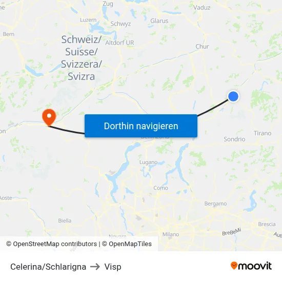 Celerina/Schlarigna to Visp map