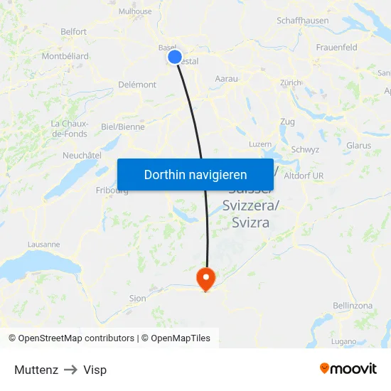 Muttenz to Visp map