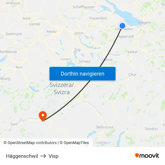 Häggenschwil to Visp map