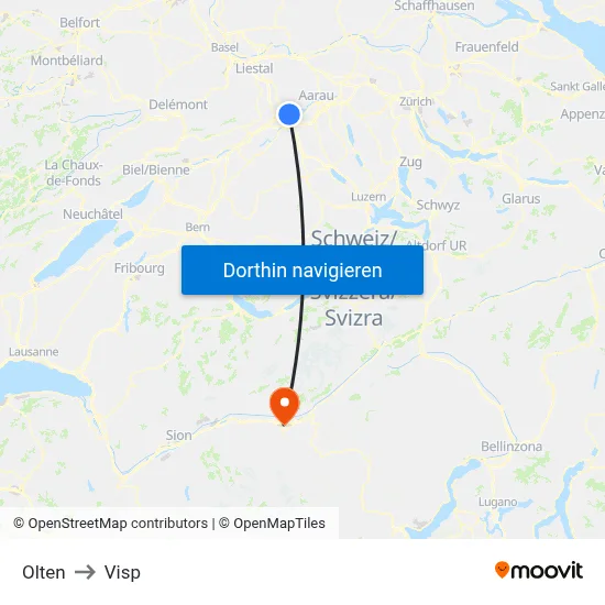 Olten to Visp map
