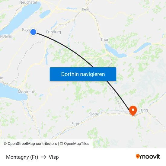 Montagny (Fr) to Visp map