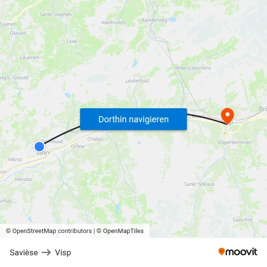 Savièse to Visp map