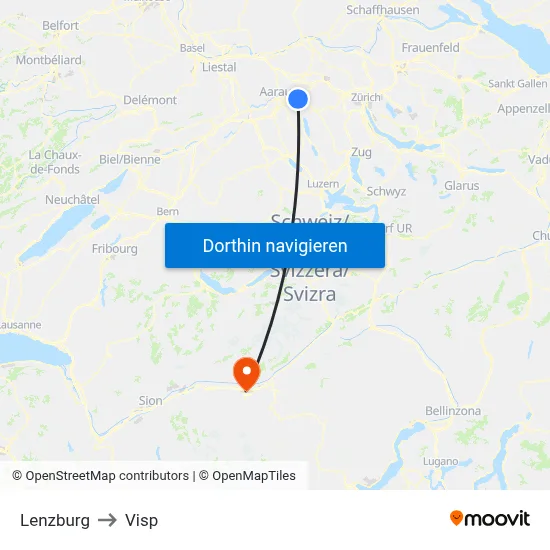 Lenzburg to Visp map