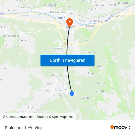 Staldenried to Visp map
