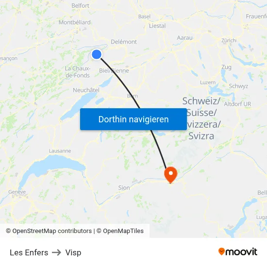 Les Enfers to Visp map