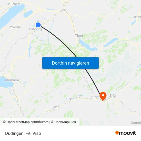Düdingen to Visp map