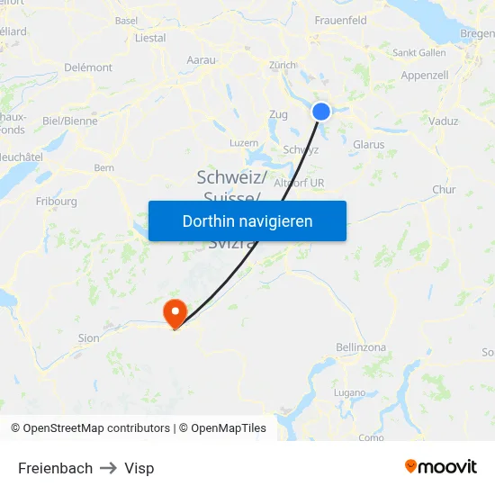 Freienbach to Visp map