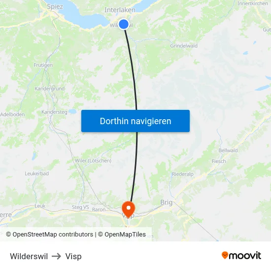 Wilderswil to Visp map