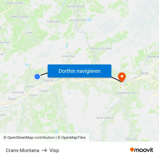Crans-Montana to Visp map