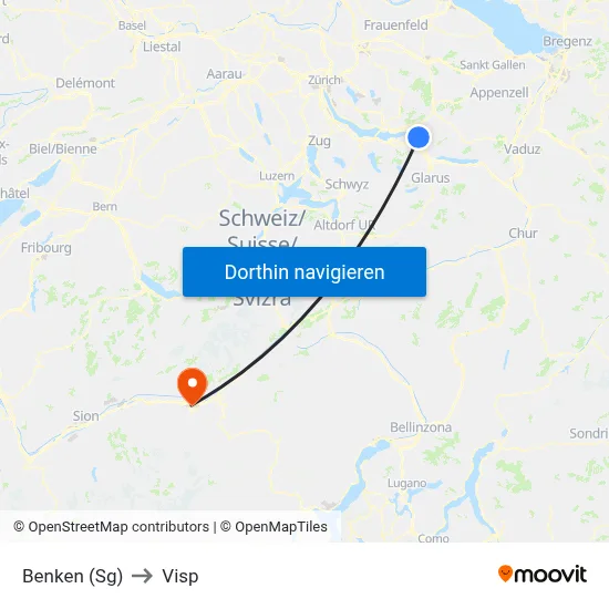 Benken (Sg) to Visp map