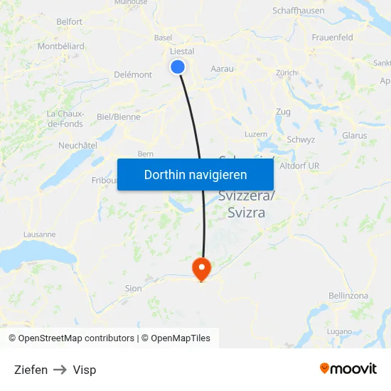 Ziefen to Visp map