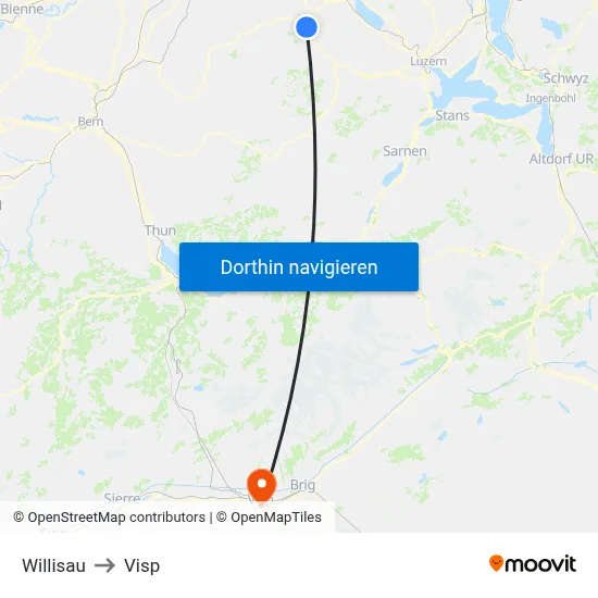 Willisau to Visp map