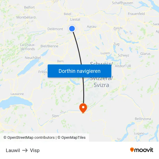 Lauwil to Visp map