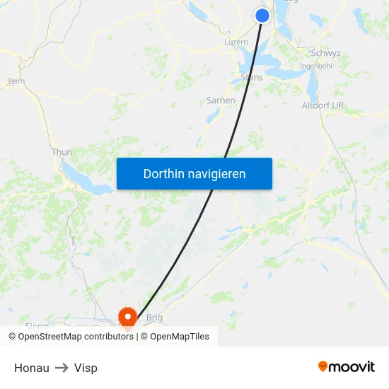 Honau to Visp map