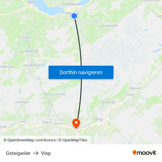 Gsteigwiler to Visp map