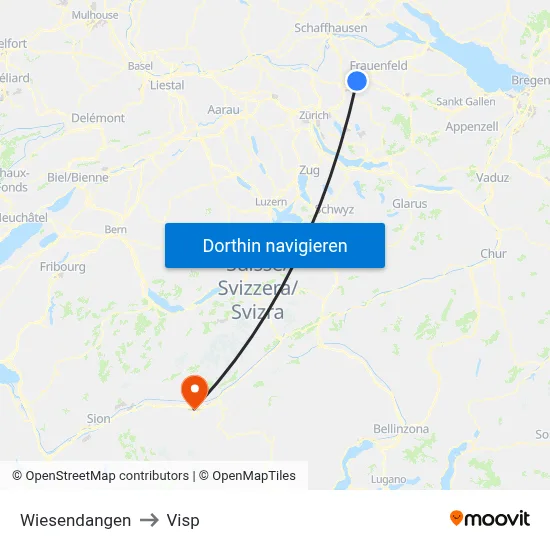 Wiesendangen to Visp map