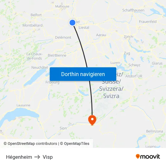 Hégenheim to Visp map