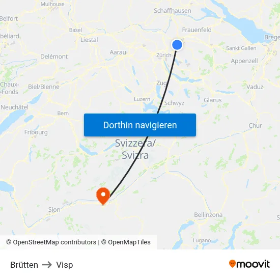 Brütten to Visp map