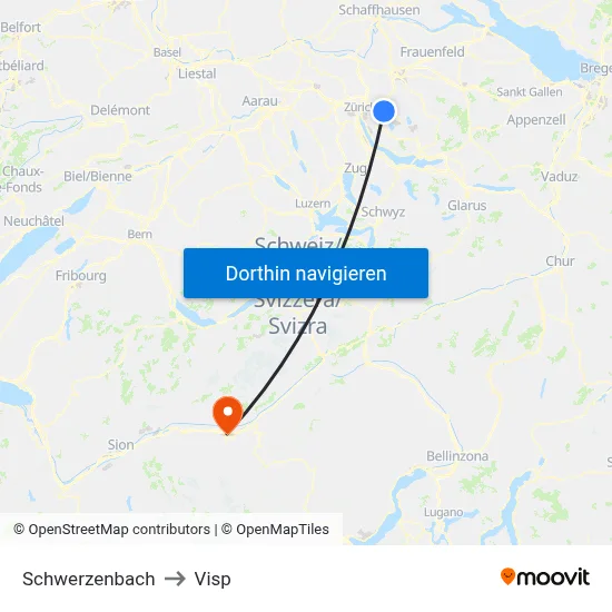 Schwerzenbach to Visp map