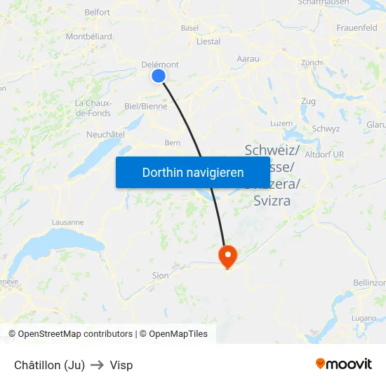 Châtillon (Ju) to Visp map