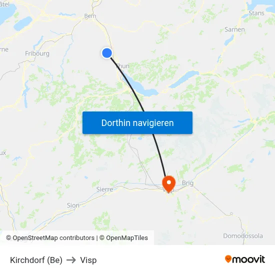 Kirchdorf (Be) to Visp map