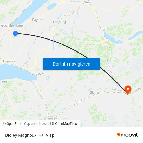 Bioley-Magnoux to Visp map