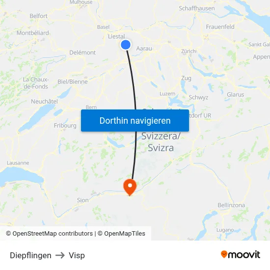 Diepflingen to Visp map
